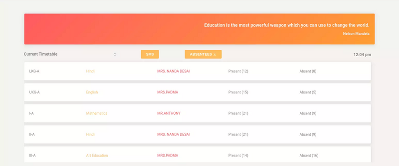 Daily schedule of teachers in school management software